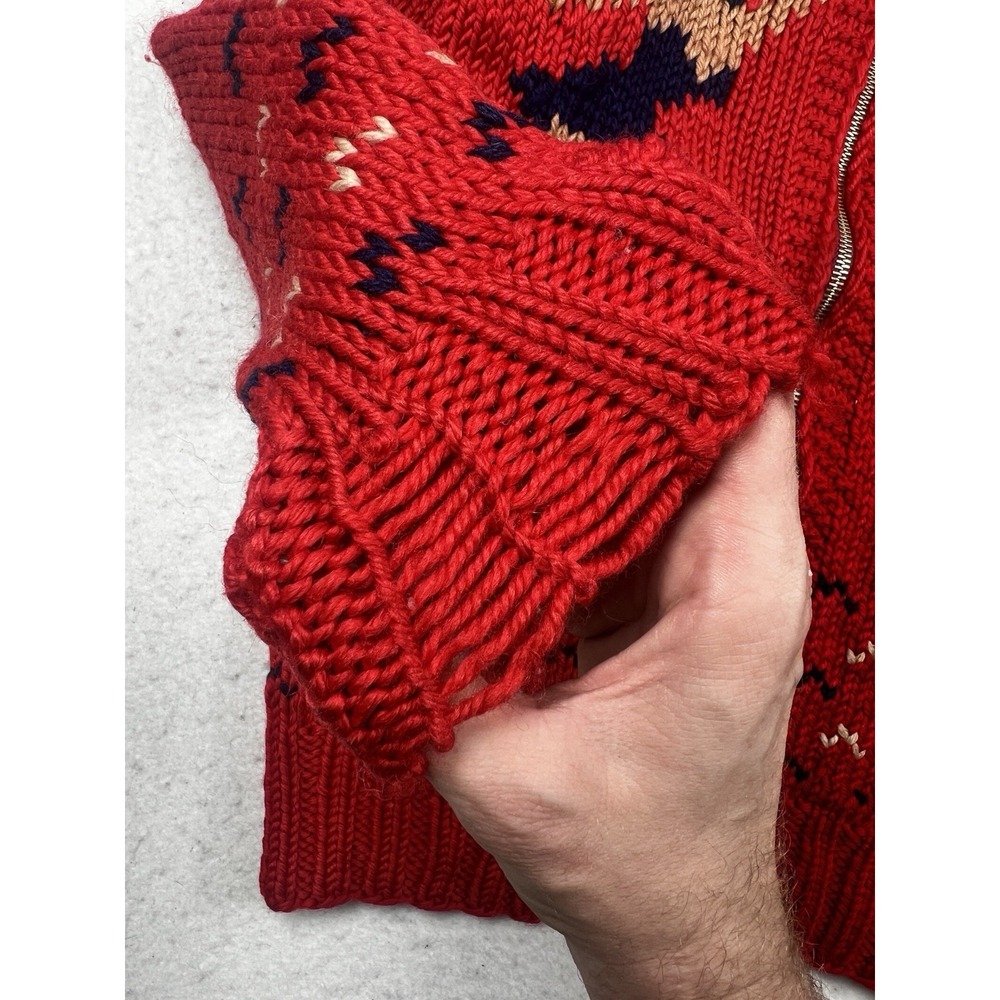 Vintage Mary Maxim Cowichan Figure Skating, Wool, Hand Knit Red Zip Up Sweater - Picture 6 of 16